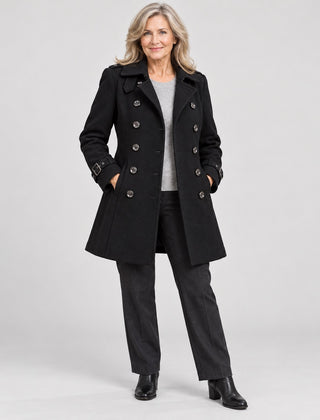 The Frances Double-Breasted Longline Coat in Black