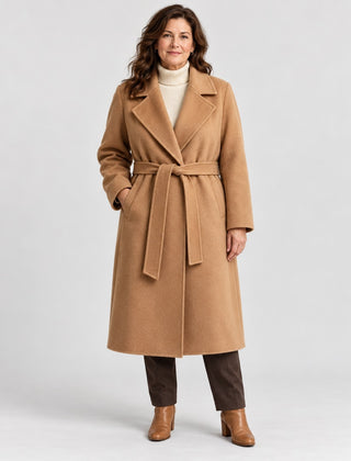 The Gina Long Belted Wrap Coat in Camel