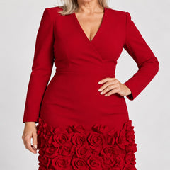 Glenys Long Sleeve Dress with Rose Hem in Red, a closer look at the fit