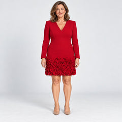 Glenys Long Sleeve Dress with Rose Hem in Red