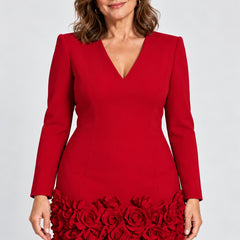 Glenys Long Sleeve Dress with Rose Hem in Red, a closer look at the fit