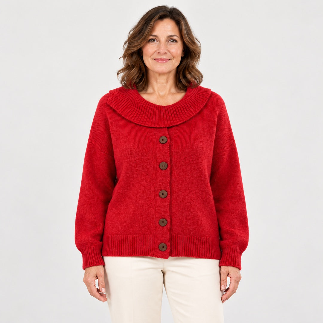 The Glynis Wide Collar Button Front Knit Jumper close-up of the fabric