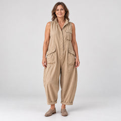 Harper Relaxed Utility Jumpsuit in Beige