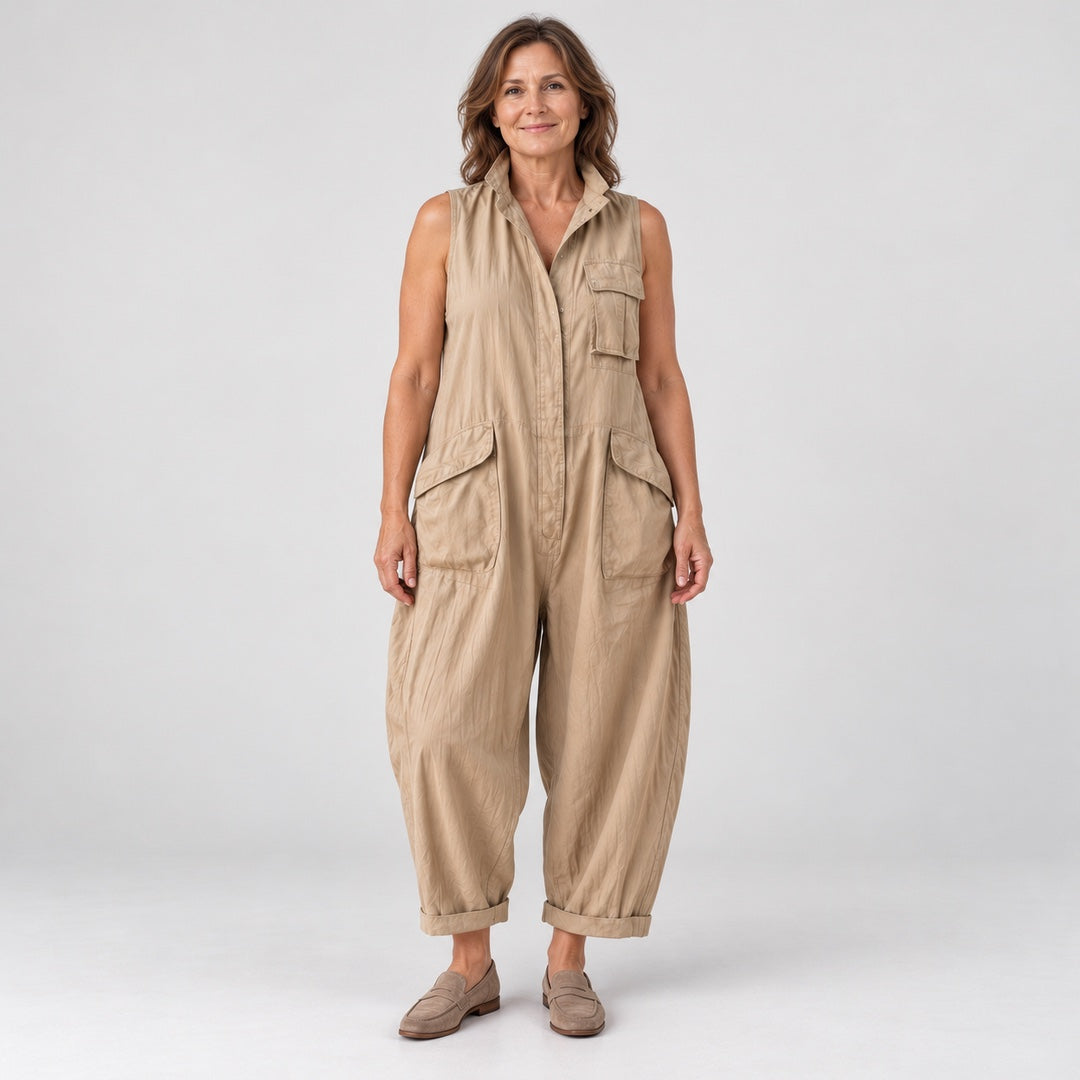 Harper Relaxed Utility Jumpsuit in Beige