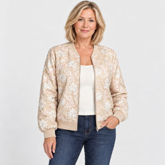 The Hayley Floral Jacquard Bomber Jacket close-up of the fabric