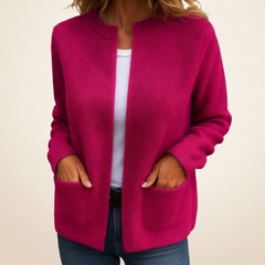 Elizabeth Cosy Ribbed Pocket Cardigan in Raspberry