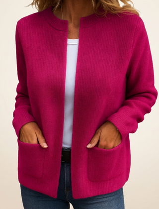 Elizabeth Cosy Ribbed Pocket Cardigan in Raspberry