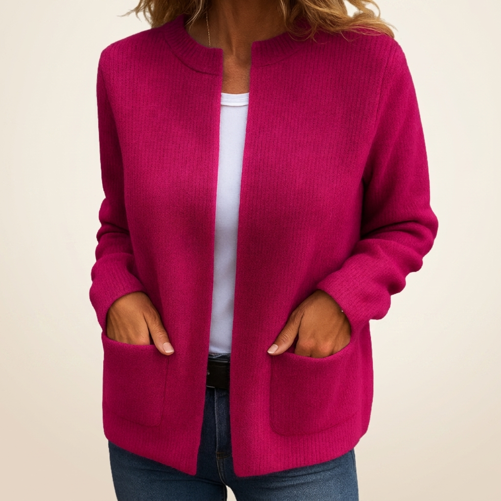 Elizabeth Cosy Ribbed Pocket Cardigan in Raspberry