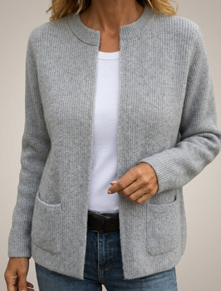 Elizabeth Cosy Ribbed Pocket Cardigan in Grey