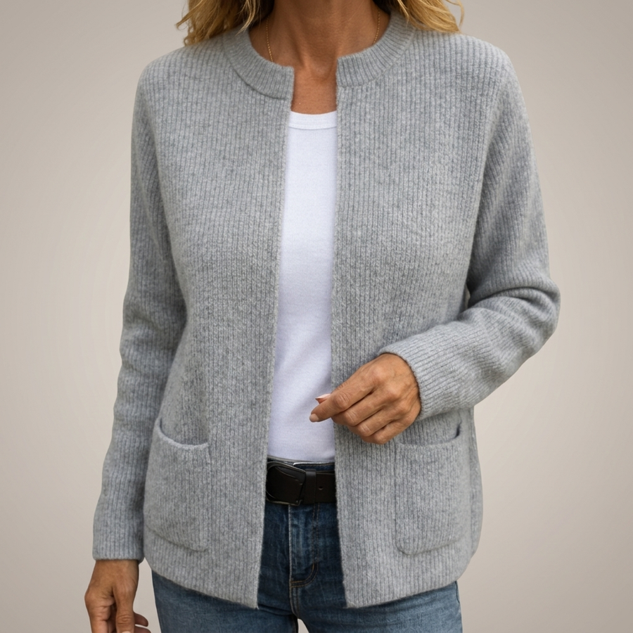 Elizabeth Cosy Ribbed Pocket Cardigan in Grey