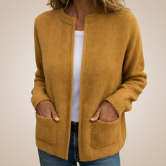 Elizabeth Cosy Ribbed Pocket Cardigan in Mustard