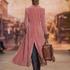 Jackie Long Velvet Coat with Leopard Lining
