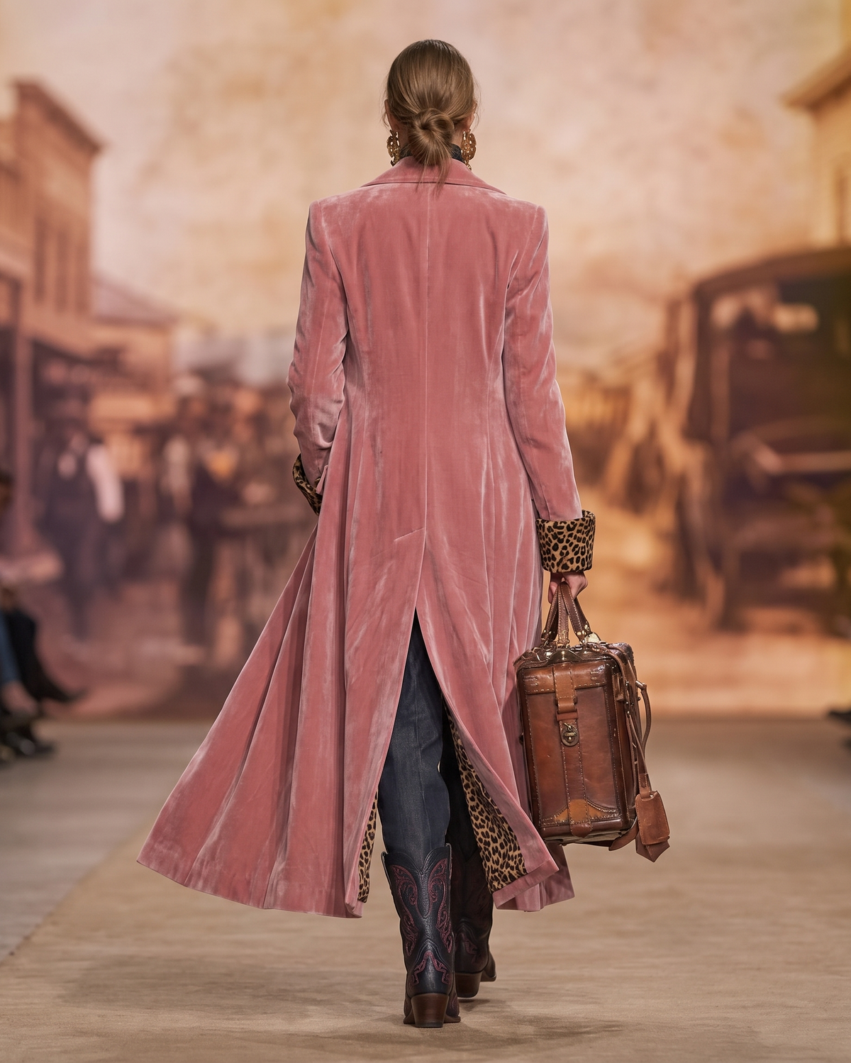 Jackie Long Velvet Coat with Leopard Lining