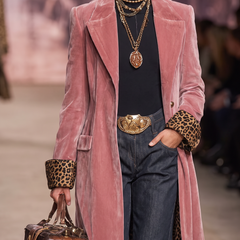 Jackie Long Velvet Coat with Leopard Lining