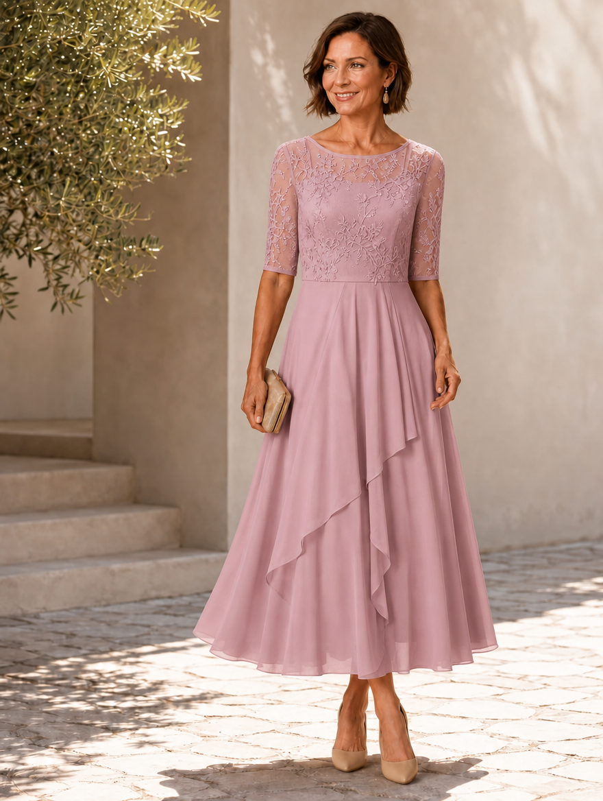 Dianne Lace Bodice Chiffon Midi Dress
