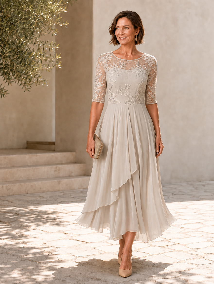 Dianne Lace Bodice Chiffon Midi Dress