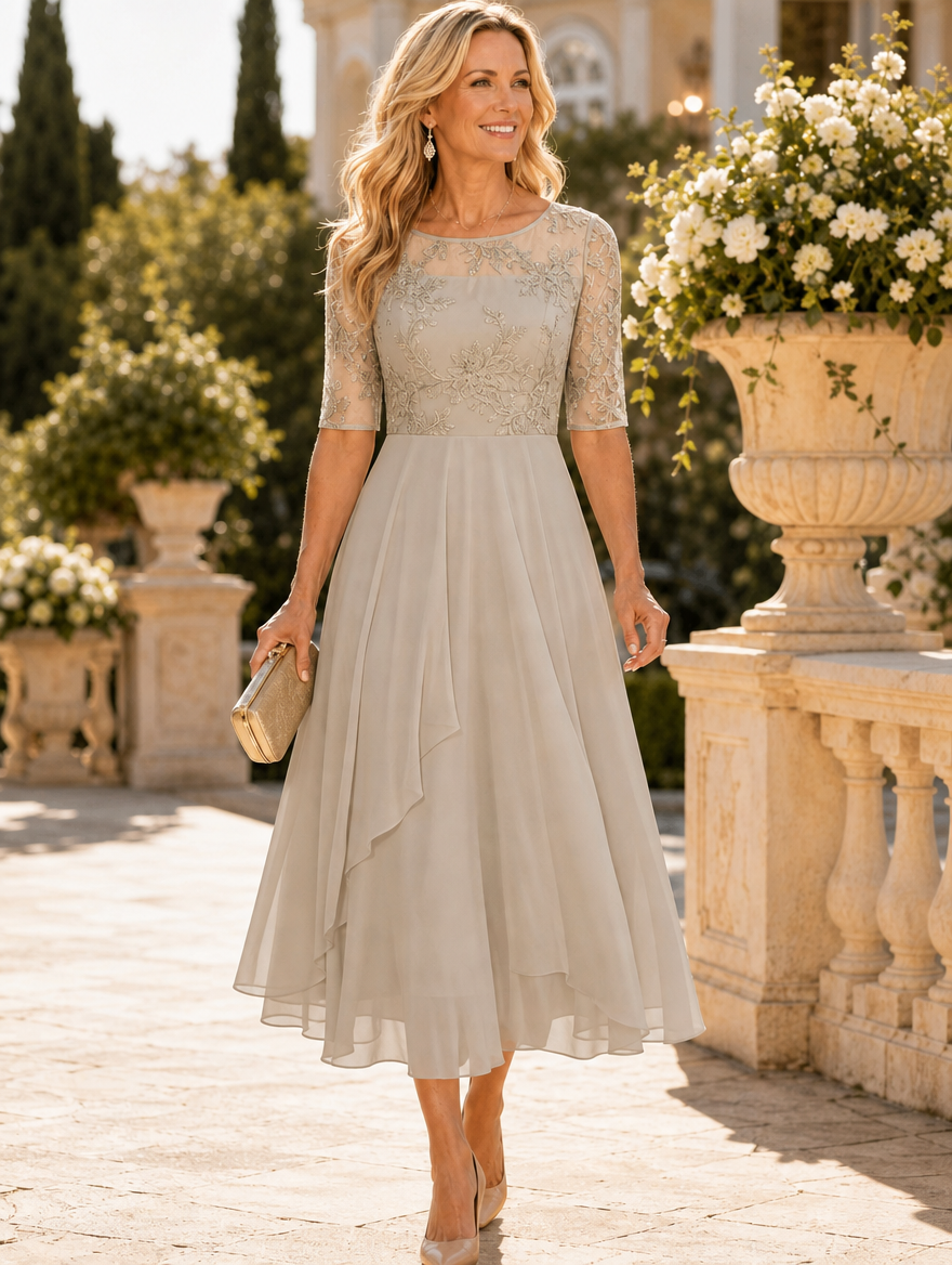 Dianne Lace Bodice Chiffon Midi Dress