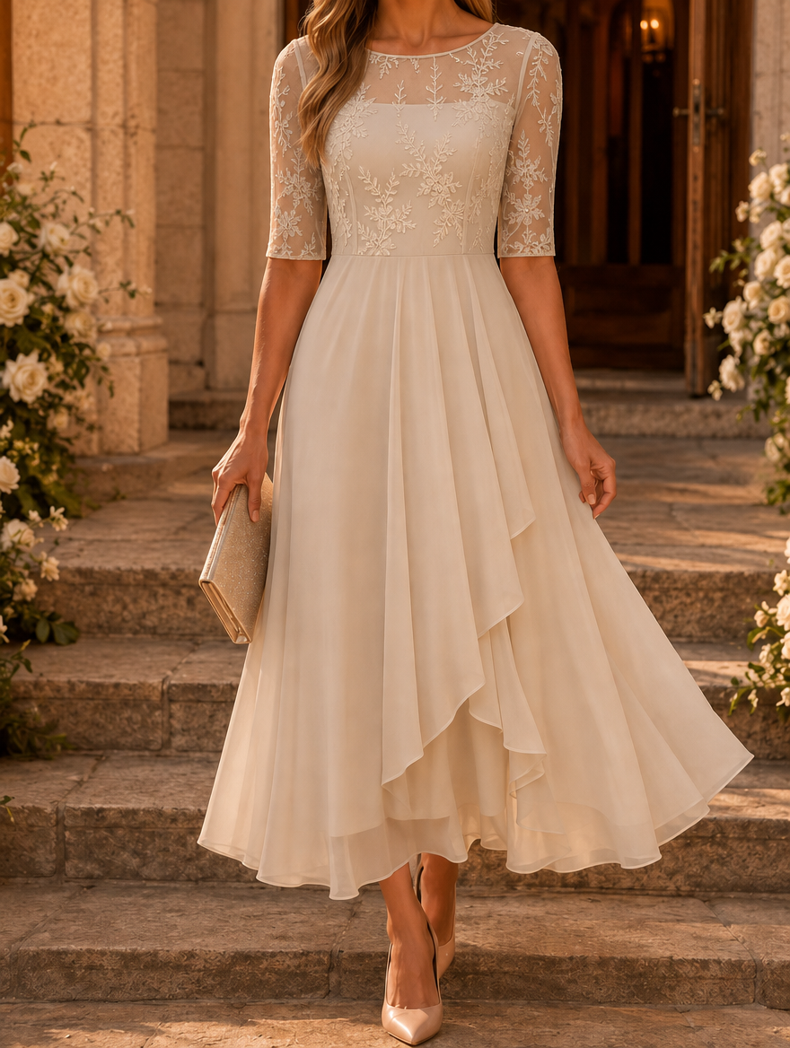 Dianne Lace Bodice Chiffon Midi Dress