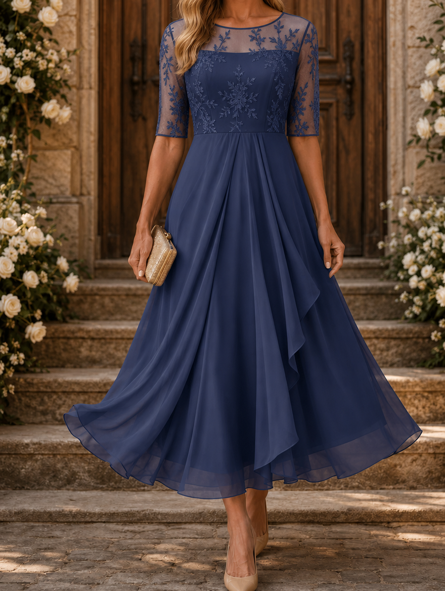 Dianne Lace Bodice Chiffon Midi Dress