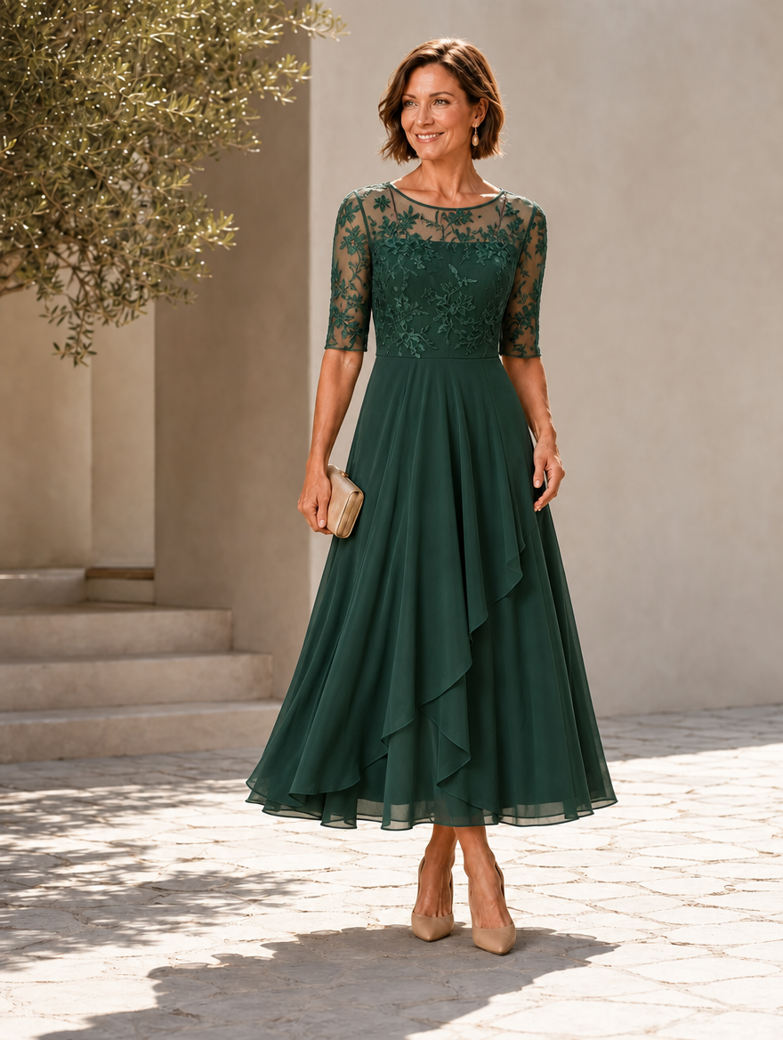 Dianne Lace Bodice Chiffon Midi Dress