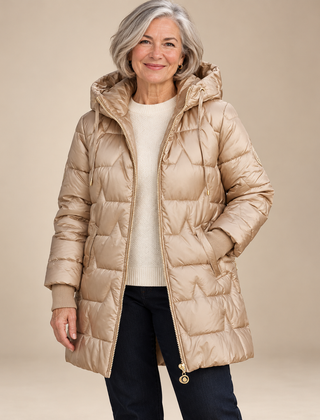Hilary Hooded Quilted Winter Coat in Beige - studio