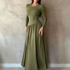 Nicola Gathered Waist Long Sleeve Knit Maxi Dress
