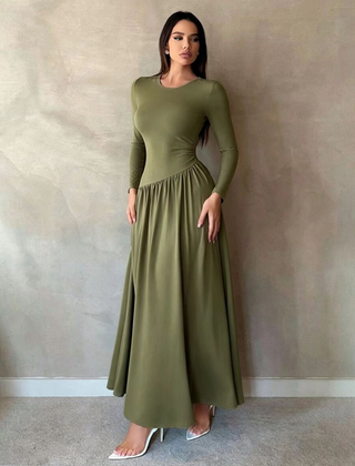 Nicola Gathered Waist Long Sleeve Knit Maxi Dress