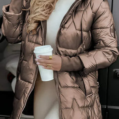 Hilary Hooded Quilted Winter Coat in Brown