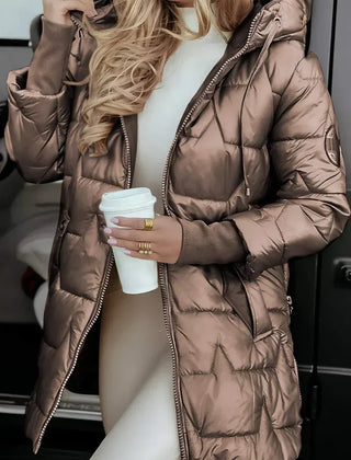 Hilary Hooded Quilted Winter Coat in Brown