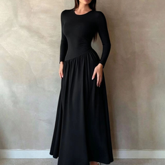 Nicola Gathered Waist Long Sleeve Knit Maxi Dress