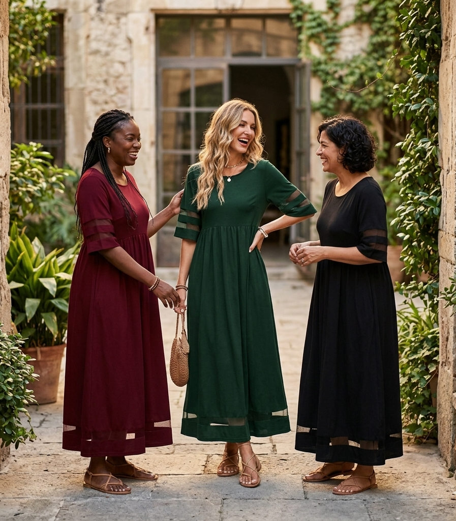 Jillian | Sheer Stripe Panel Maxi Dress with Pockets