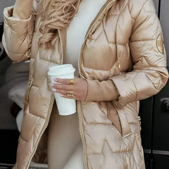 Hilary Hooded Quilted Winter Coat in Beige
