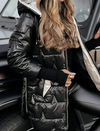 Hilary Hooded Quilted Winter Coat in Black