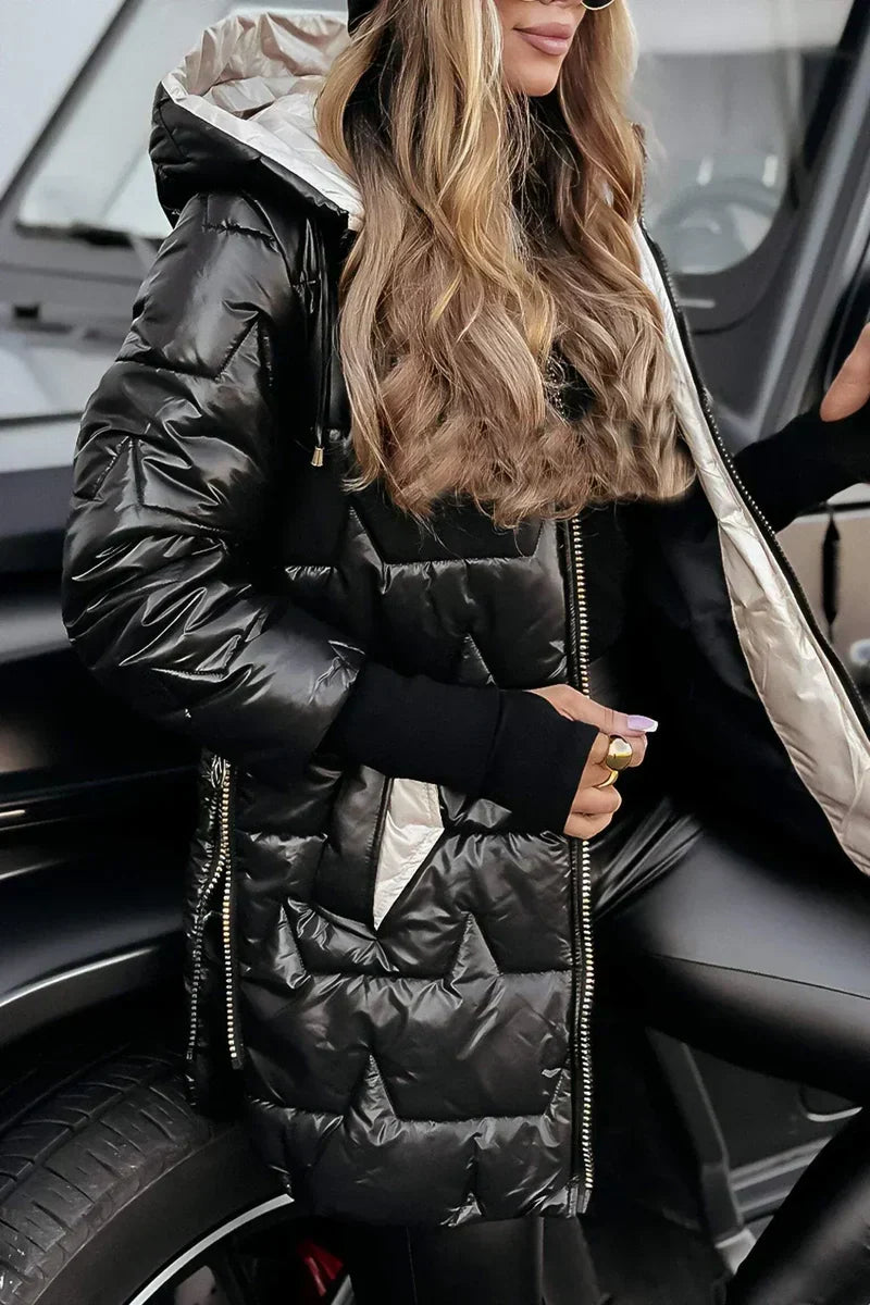 Hilary Hooded Quilted Winter Coat in Black