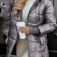 Hilary Hooded Quilted Winter Coat in Grey