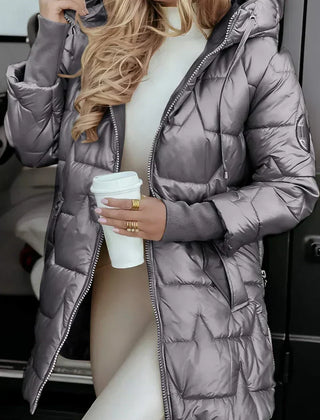 Hilary Hooded Quilted Winter Coat in Grey