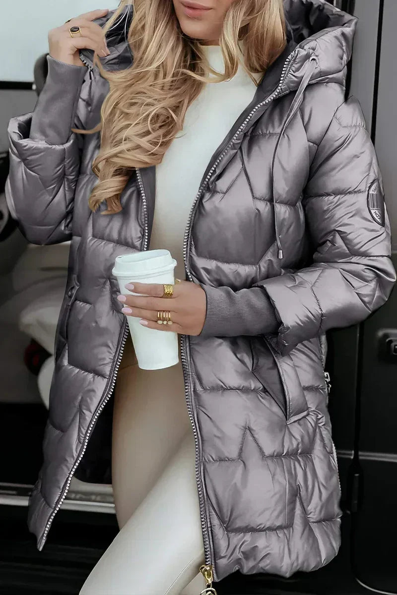 Hilary Hooded Quilted Winter Coat in Grey