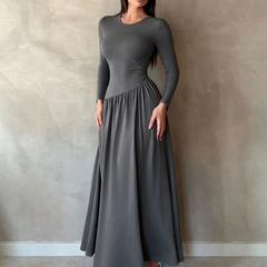 Nicola Gathered Waist Long Sleeve Knit Maxi Dress