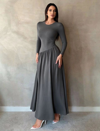 Nicola Gathered Waist Long Sleeve Knit Maxi Dress