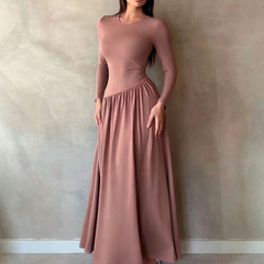 Nicola Gathered Waist Long Sleeve Knit Maxi Dress