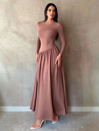 Nicola Gathered Waist Long Sleeve Knit Maxi Dress