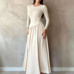 Nicola Gathered Waist Long Sleeve Knit Maxi Dress