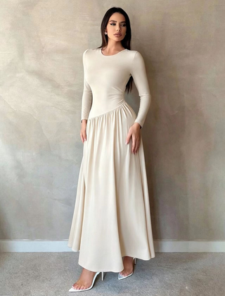 Nicola Gathered Waist Long Sleeve Knit Maxi Dress