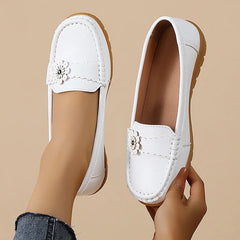 Joyce Flower Detail Comfort Loafers in White