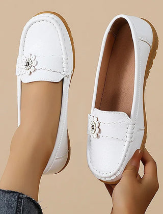 Joyce Flower Detail Comfort Loafers in White