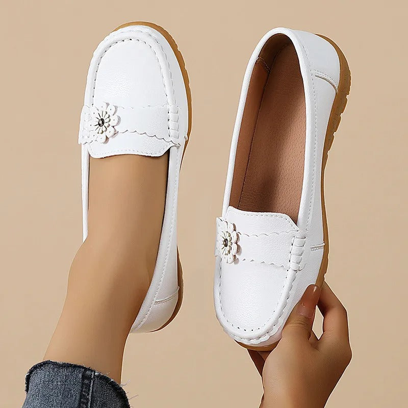 Joyce Flower Detail Comfort Loafers in White