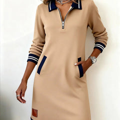 Beverley Zip Collar Contrast Trim Dress