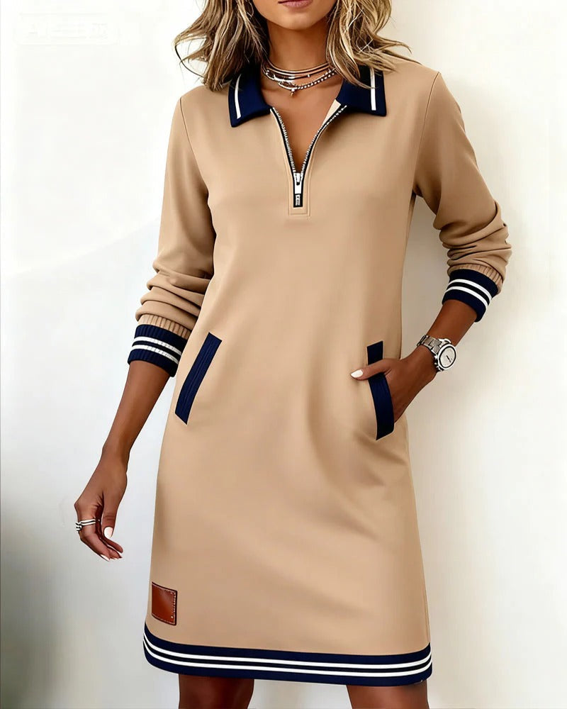 Beverley Zip Collar Contrast Trim Dress