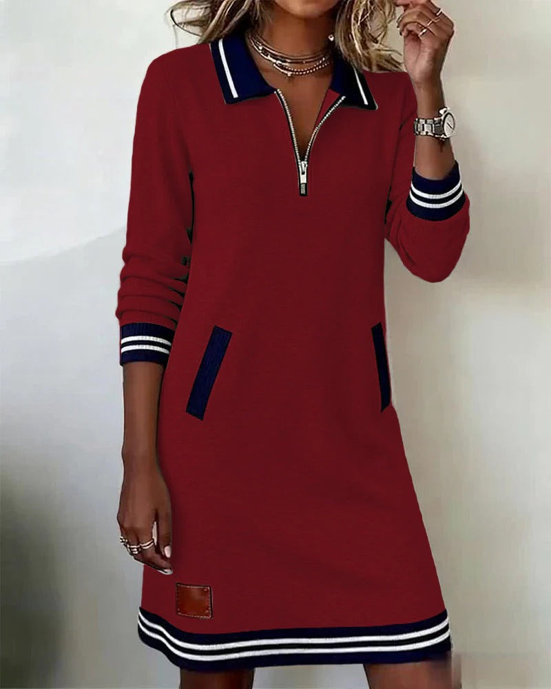 Beverley Zip Collar Contrast Trim Dress