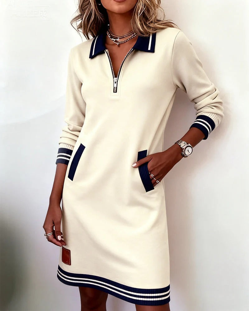Beverley Zip Collar Contrast Trim Dress